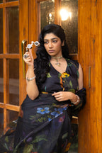 Lightweight pure organza saree with hand-drawn floral digital print – Vanam Amrutha saree.