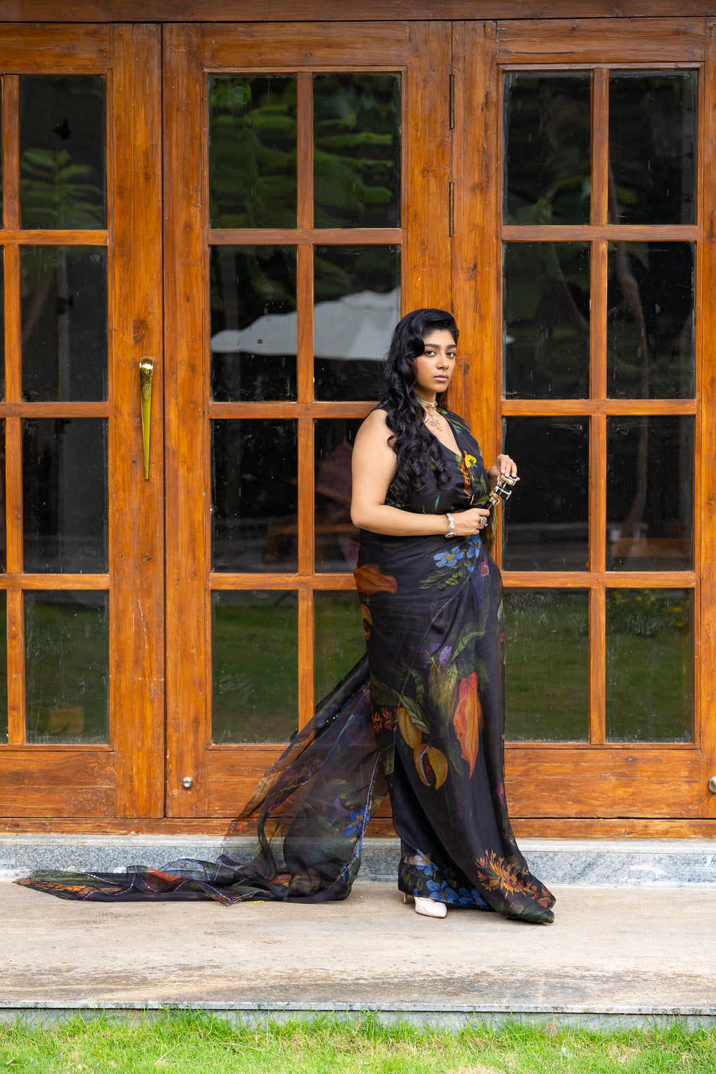 Lightweight pure organza saree with hand-drawn floral digital print – Vanam Amrutha saree.