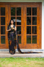 Lightweight pure organza saree with hand-drawn floral digital print – Vanam Amrutha saree.